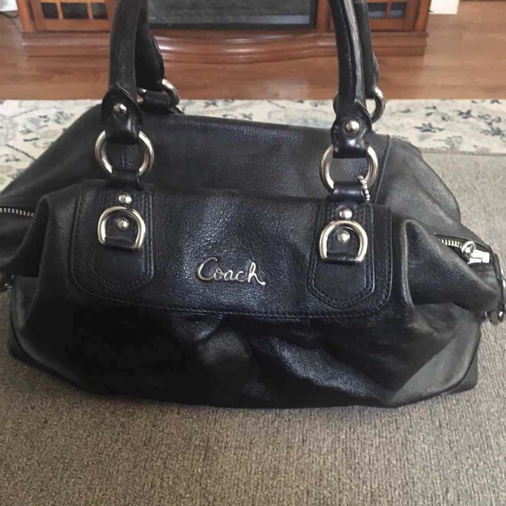 Authentic black leather coach bag